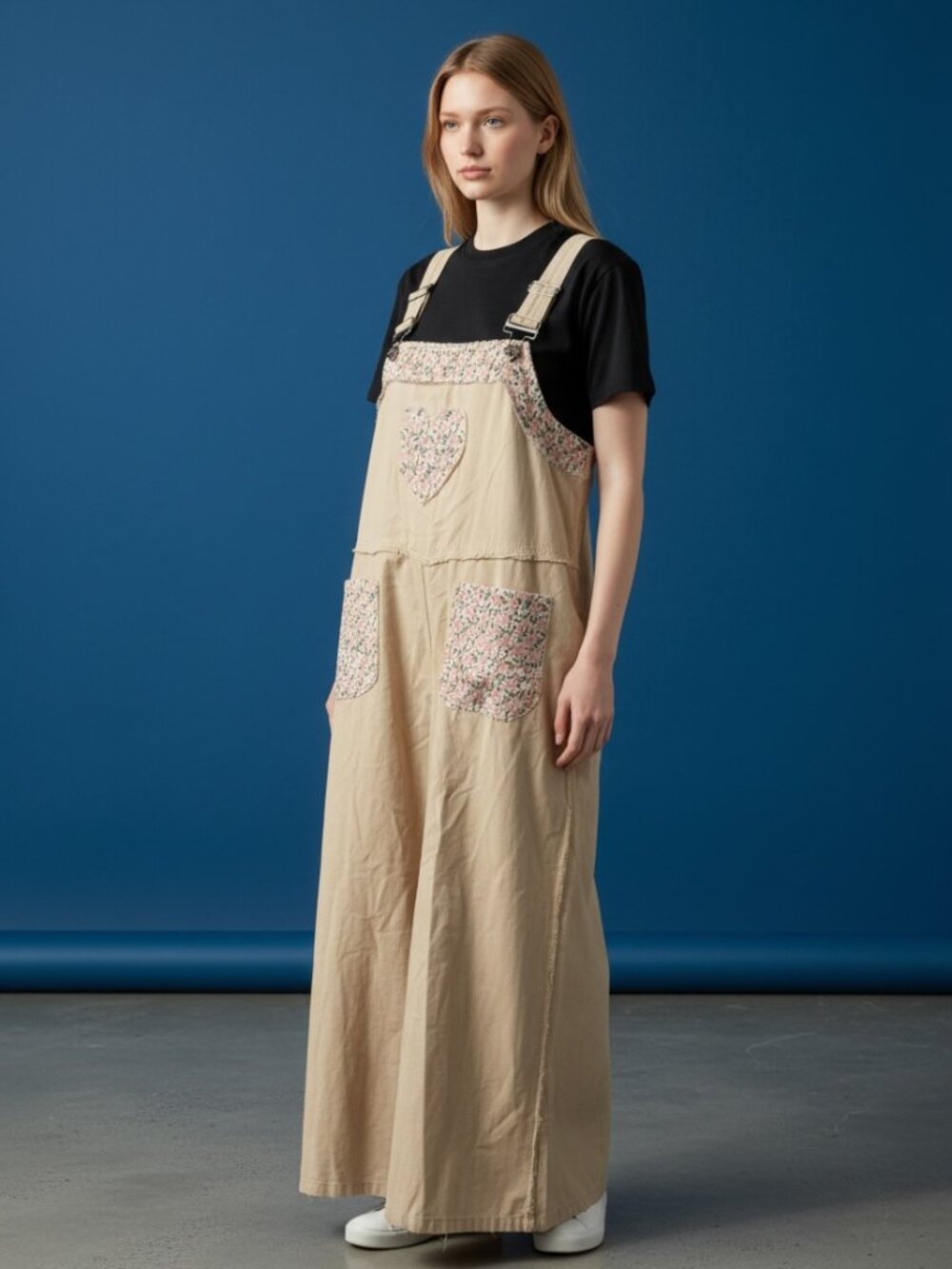 POL size Medium Light Tan Patchwork Overalls